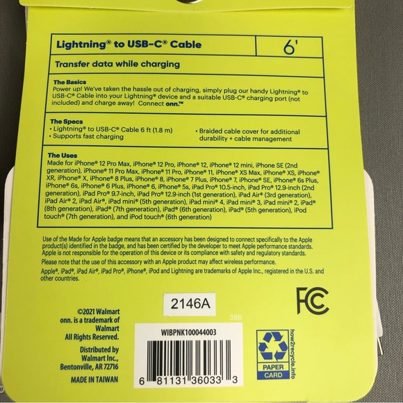 onn. 6’ Fashion Cable USB Lightning Cable with Cable Management 2pck - Picture 5 of 6